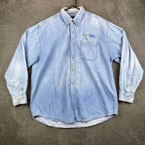 Tri-Mountain Denim Shirt Mens XL Blue Long Sleeve Button Up Workwear‎